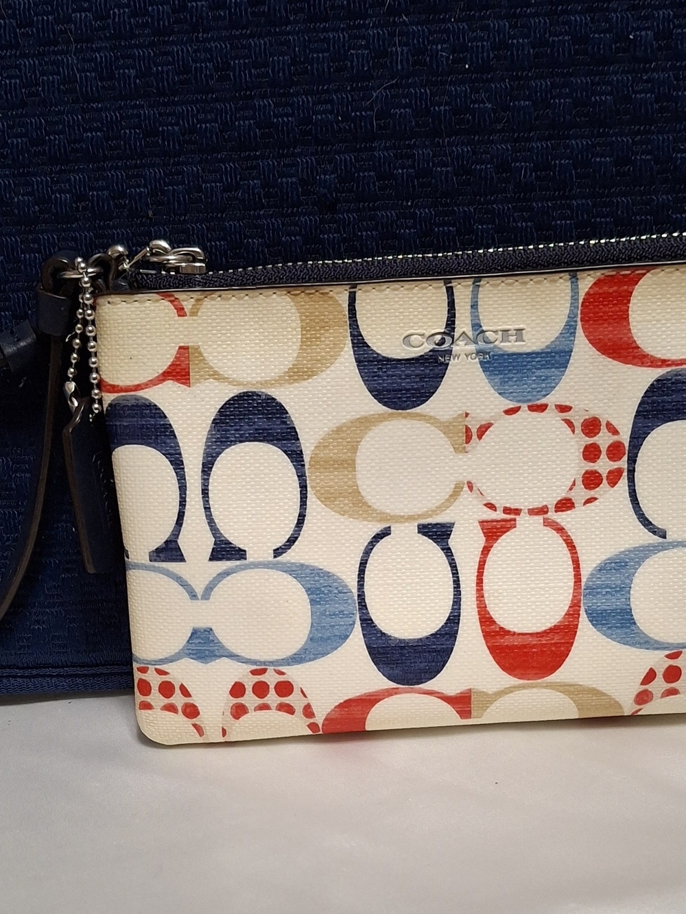 Coach Signature Multi-Color Red, White And Blue CornerZip Wristlet - Picture 3 of 8
